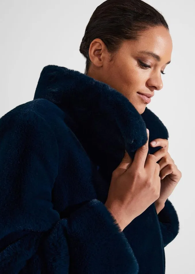 Women HOBBS Coats and Jackets Maddox Faux Fur Coat Steel Blue