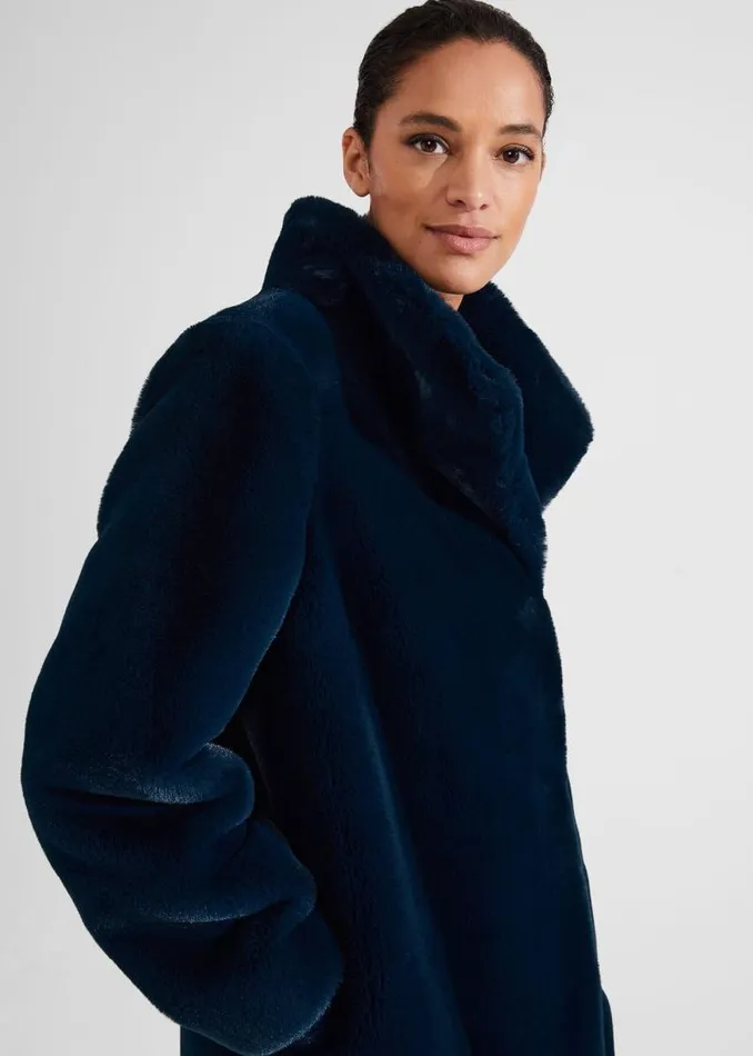 Women HOBBS Coats and Jackets Maddox Faux Fur Coat Steel Blue