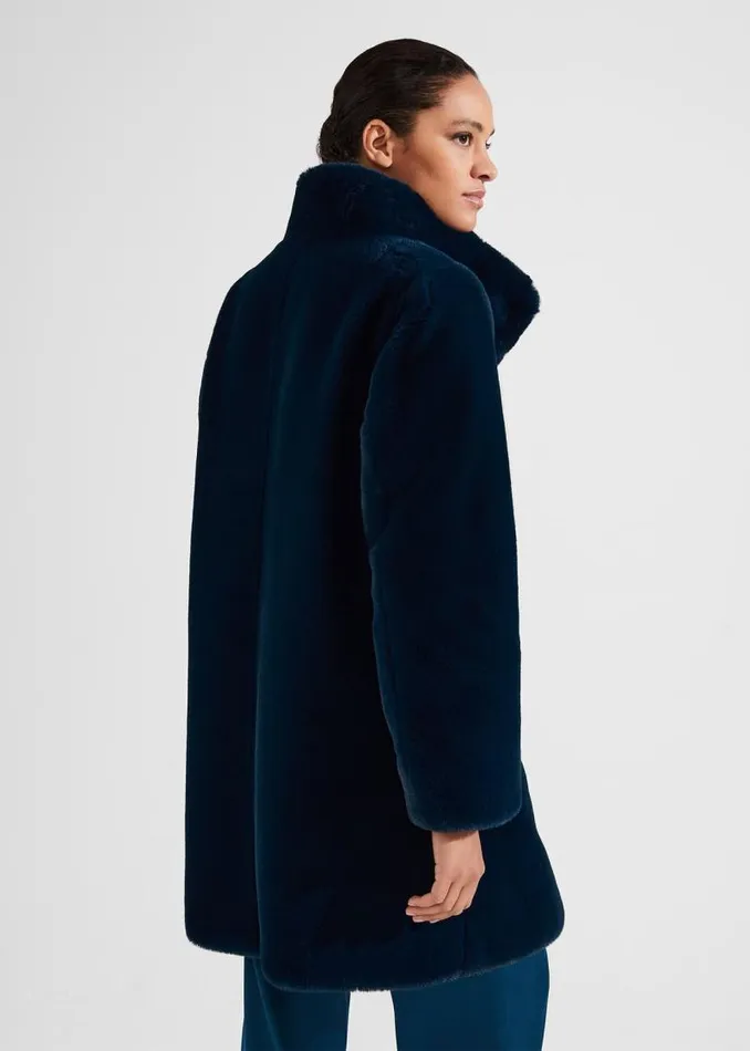 Women HOBBS Coats and Jackets Maddox Faux Fur Coat Steel Blue