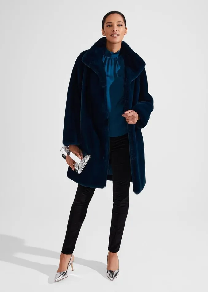 Women HOBBS Coats and Jackets Maddox Faux Fur Coat Steel Blue