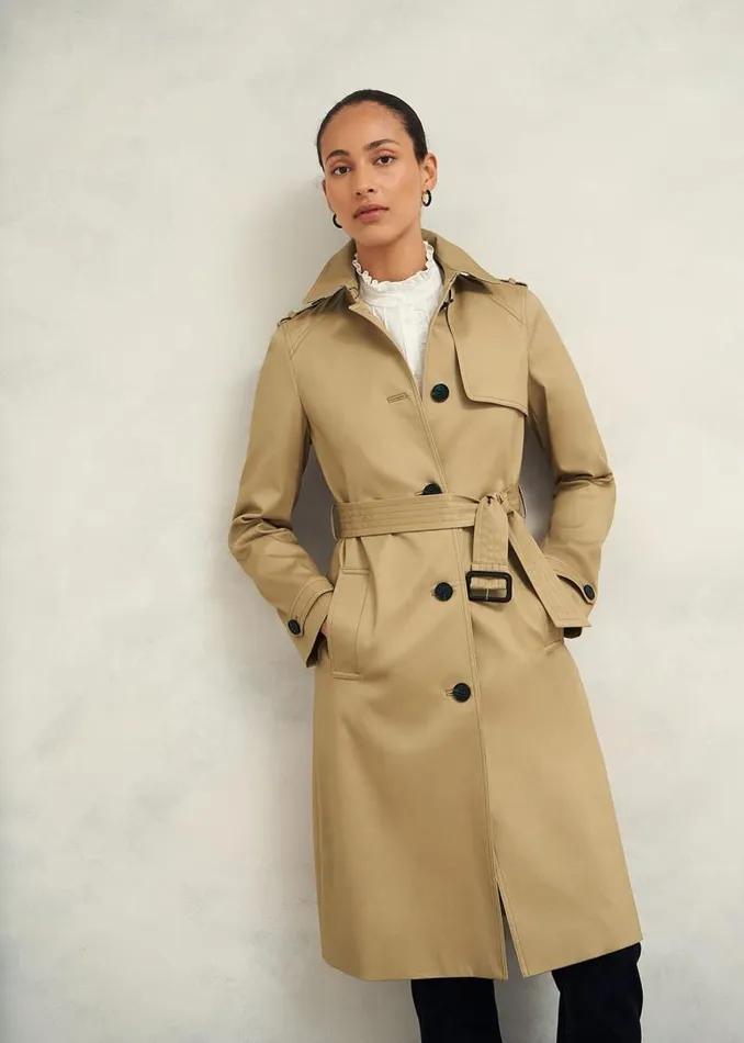 Women HOBBS Coats and Jackets Petite Hallie Shower Resistant Trench Coat Fawn Beige