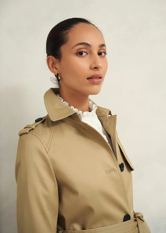 Women HOBBS Coats and Jackets Petite Hallie Shower Resistant Trench Coat Fawn Beige