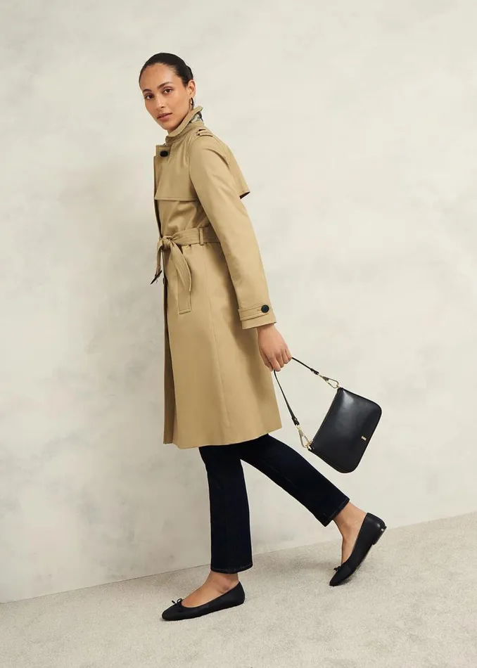 Women HOBBS Coats and Jackets Petite Hallie Shower Resistant Trench Coat Fawn Beige
