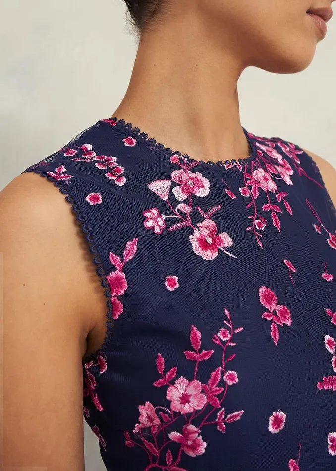 Women HOBBS Dresses and Jumpsuits Bethany Embroidered Dress Navy Pink