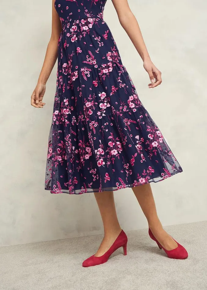 Women HOBBS Dresses and Jumpsuits Bethany Embroidered Dress Navy Pink