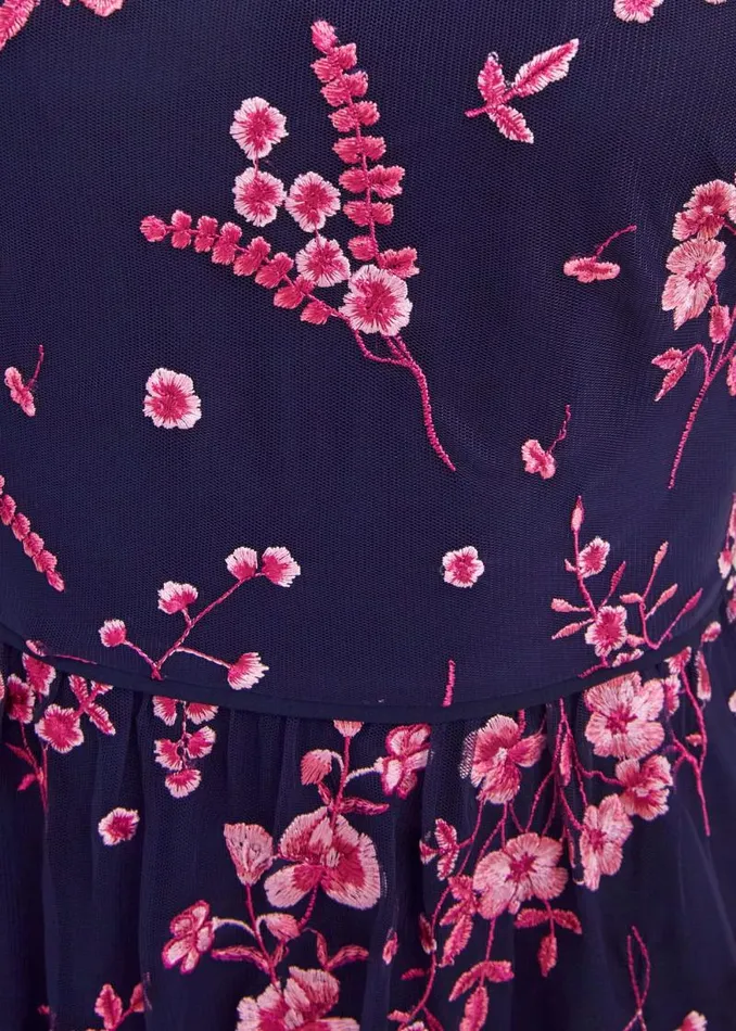 Women HOBBS Dresses and Jumpsuits Bethany Embroidered Dress Navy Pink