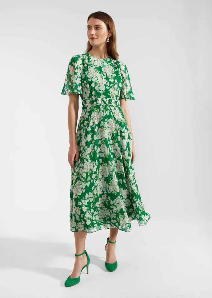 Women HOBBS Dresses and Jumpsuits Bronwyn Silk Midi Dress Green Multi