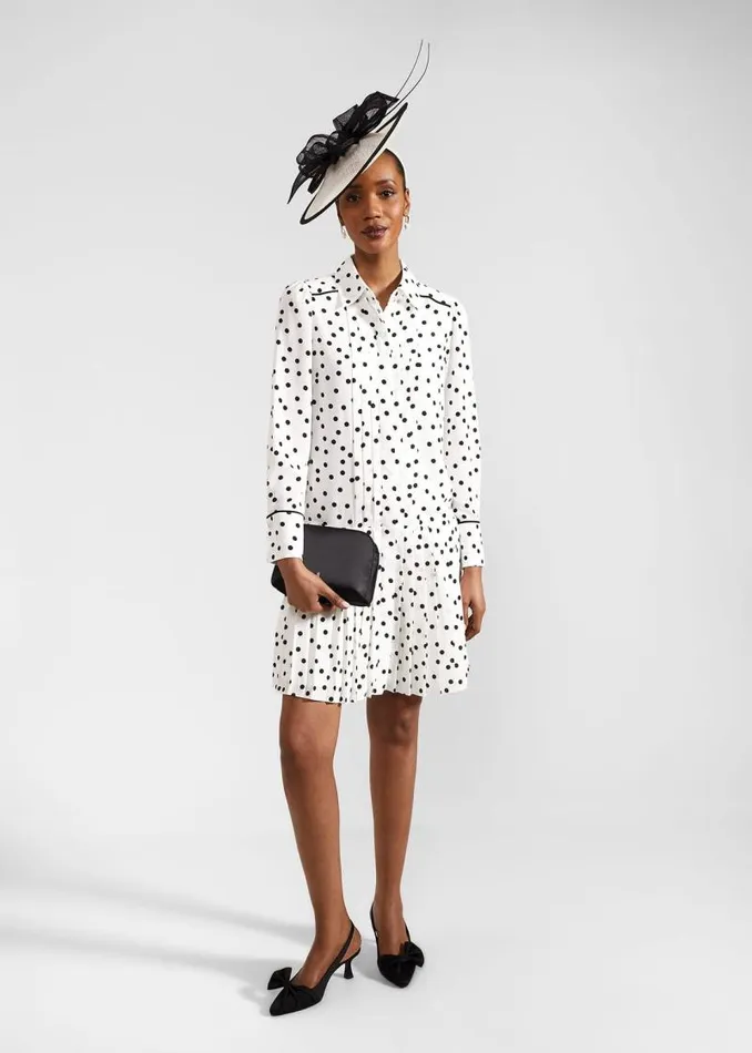 Women HOBBS Dresses and Jumpsuits Francesca Spot Pleated Dress Ivory Black