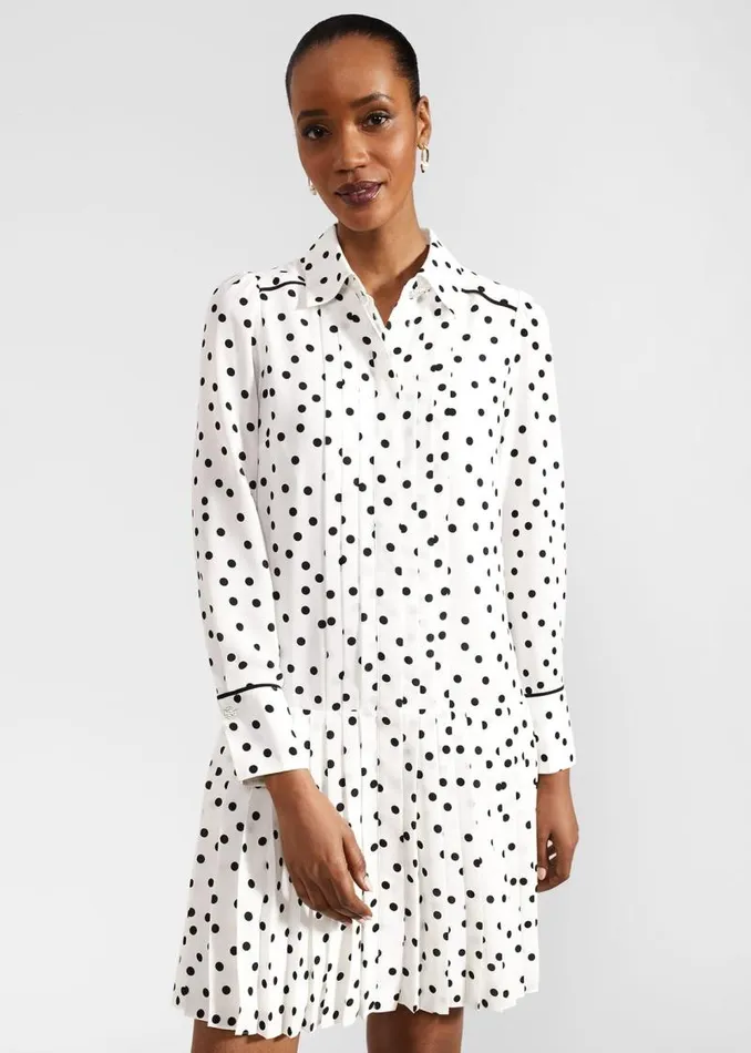 Women HOBBS Dresses and Jumpsuits Francesca Spot Pleated Dress Ivory Black