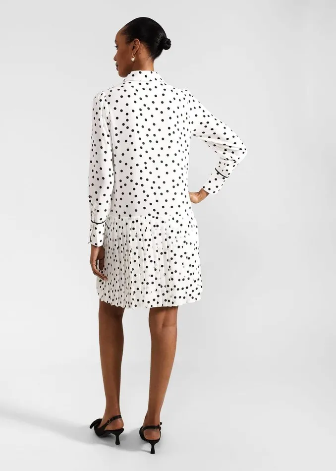 Women HOBBS Dresses and Jumpsuits Francesca Spot Pleated Dress Ivory Black
