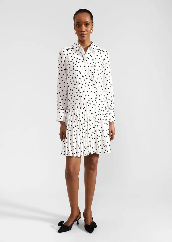 Women HOBBS Dresses and Jumpsuits Francesca Spot Pleated Dress Ivory Black