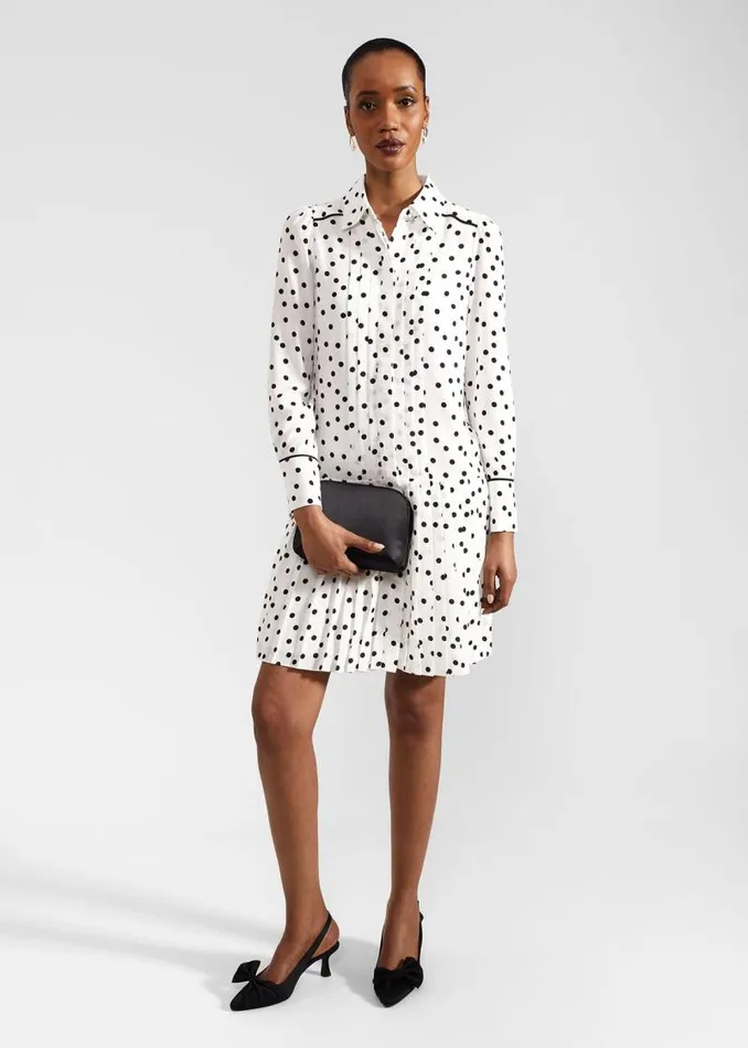 Women HOBBS Dresses and Jumpsuits Francesca Spot Pleated Dress Ivory Black