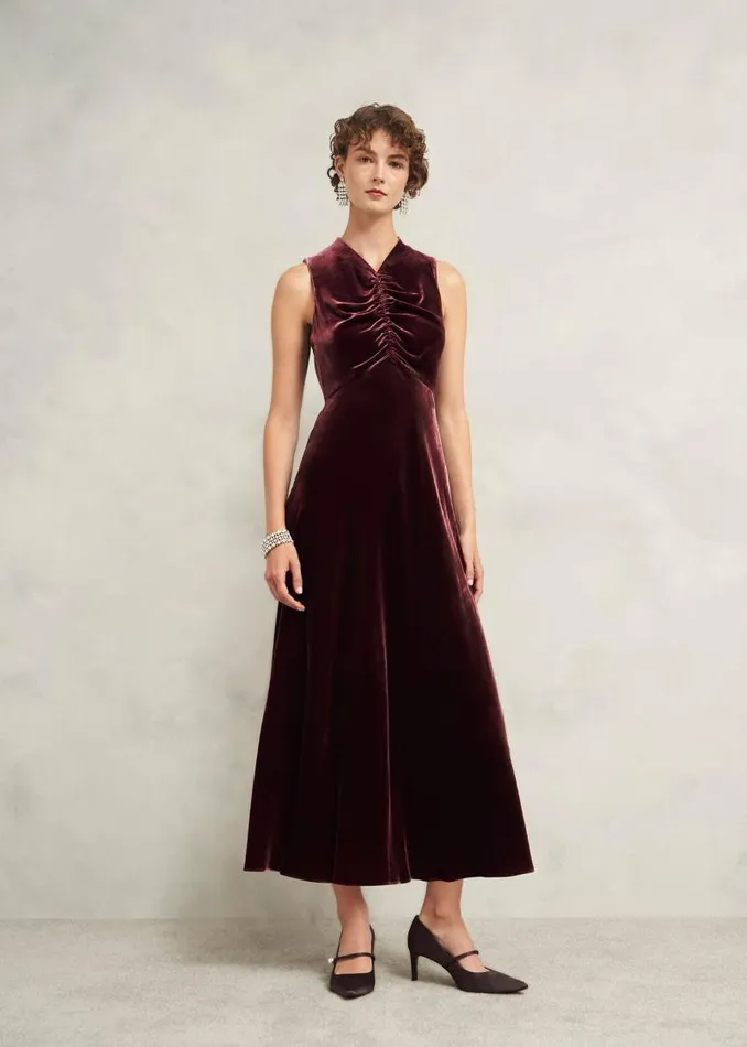 Women HOBBS Dresses and Jumpsuits Isleworth Velvet Dress Cocoa Brown