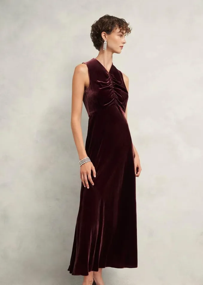 Women HOBBS Dresses and Jumpsuits Isleworth Velvet Dress Cocoa Brown