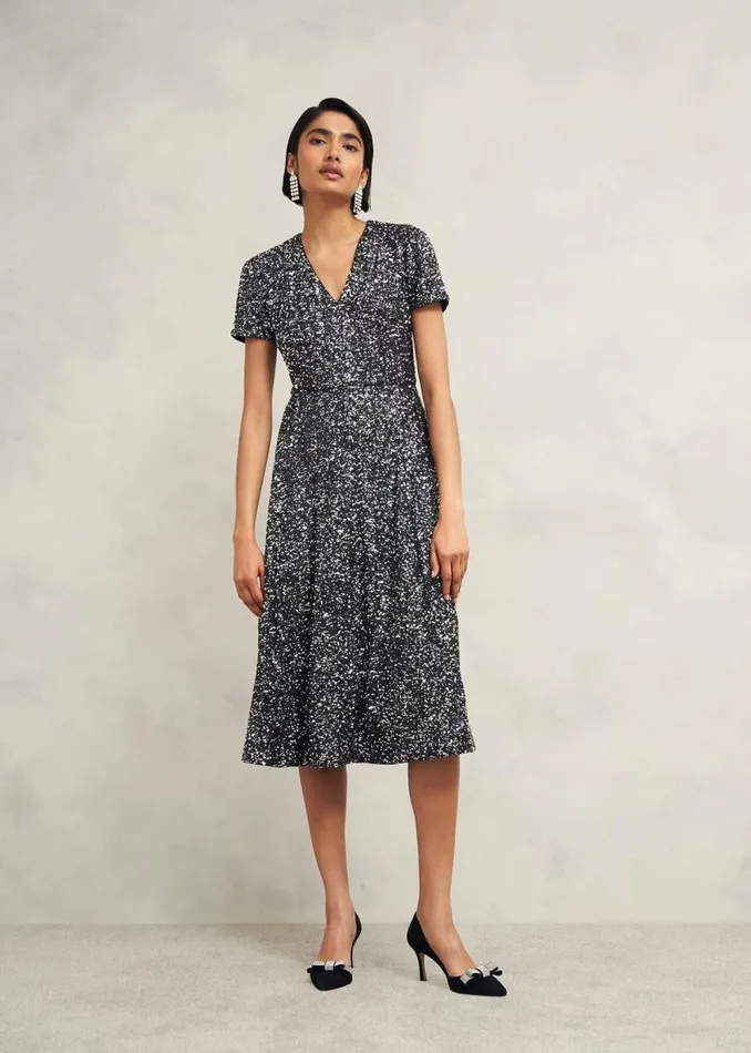 Women HOBBS Dresses and Jumpsuits Tatiana Sequin Dress Black Silver