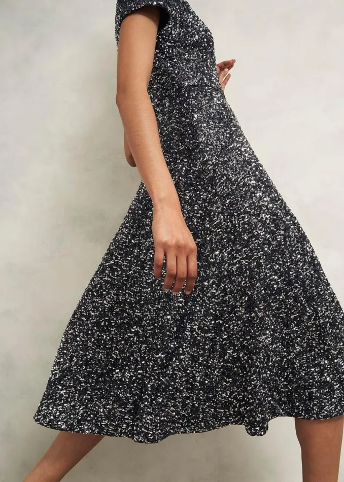 Women HOBBS Dresses and Jumpsuits Tatiana Sequin Dress Black Silver