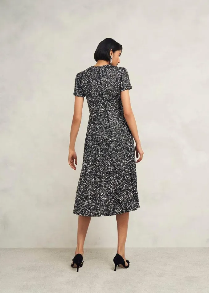 Women HOBBS Dresses and Jumpsuits Tatiana Sequin Dress Black Silver