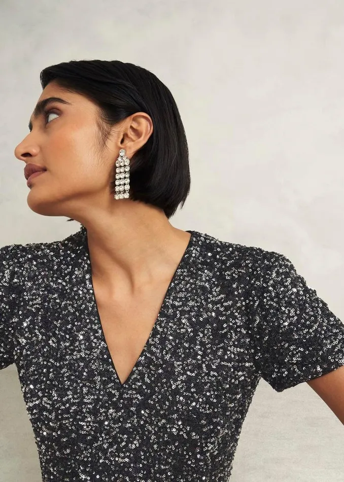 Women HOBBS Dresses and Jumpsuits Tatiana Sequin Dress Black Silver