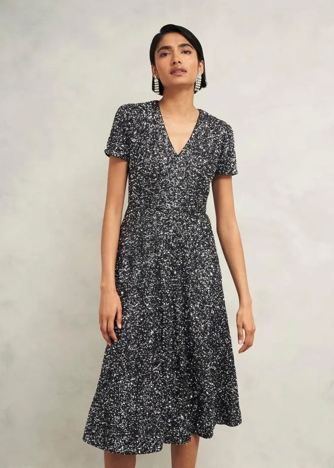 Women HOBBS Dresses and Jumpsuits Tatiana Sequin Dress Black Silver