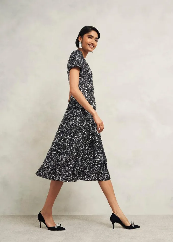 Women HOBBS Dresses and Jumpsuits Tatiana Sequin Dress Black Silver