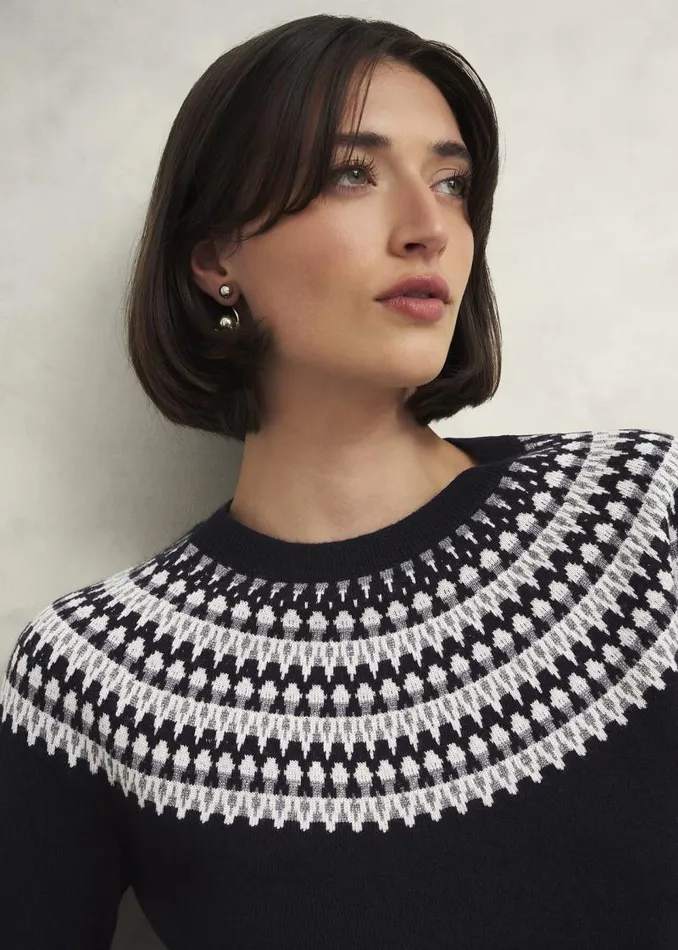 Women HOBBS Jumpers and Cardigans Greta Sparkle Fairisle Jumper Navy Multi