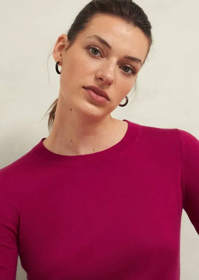 Women HOBBS Jumpers and Cardigans Penny Merino Wool Jumper Cranberry Pink