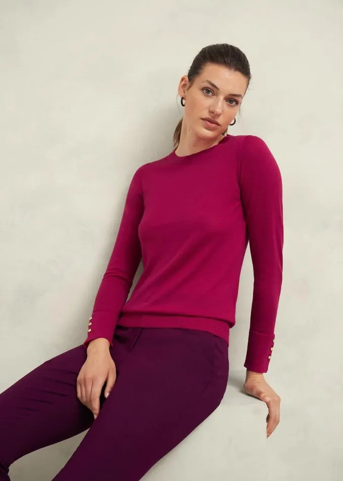 Women HOBBS Jumpers and Cardigans Penny Merino Wool Jumper Cranberry Pink