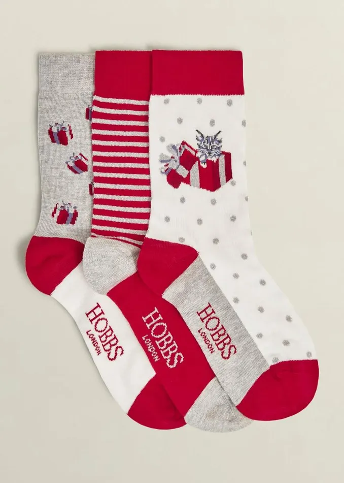 Women HOBBS Socks and Tights Christmas Cat Sock Set Multi