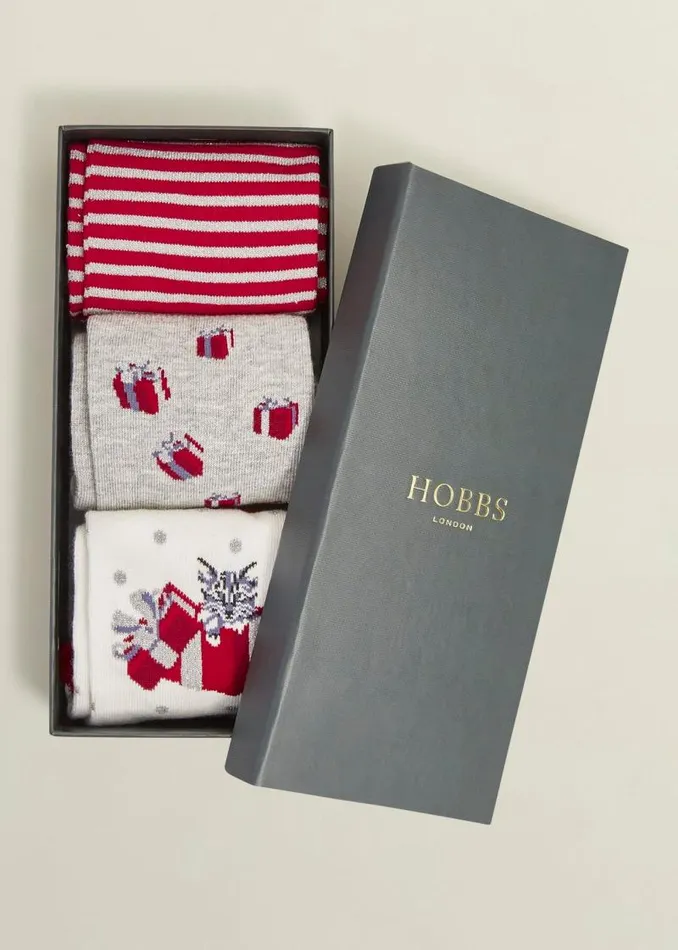 Women HOBBS Socks and Tights Christmas Cat Sock Set Multi