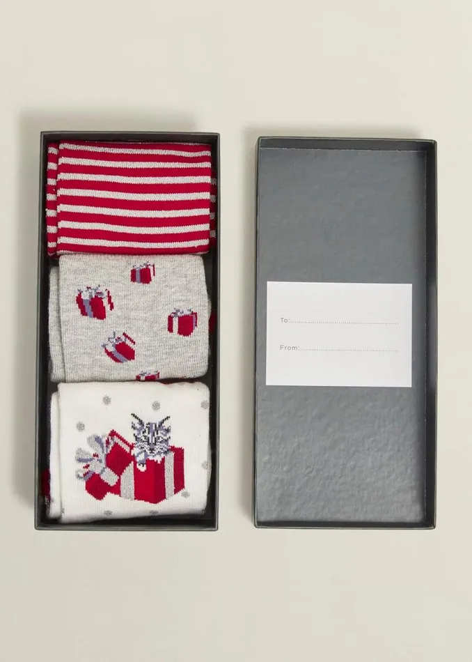 Women HOBBS Socks and Tights Christmas Cat Sock Set Multi