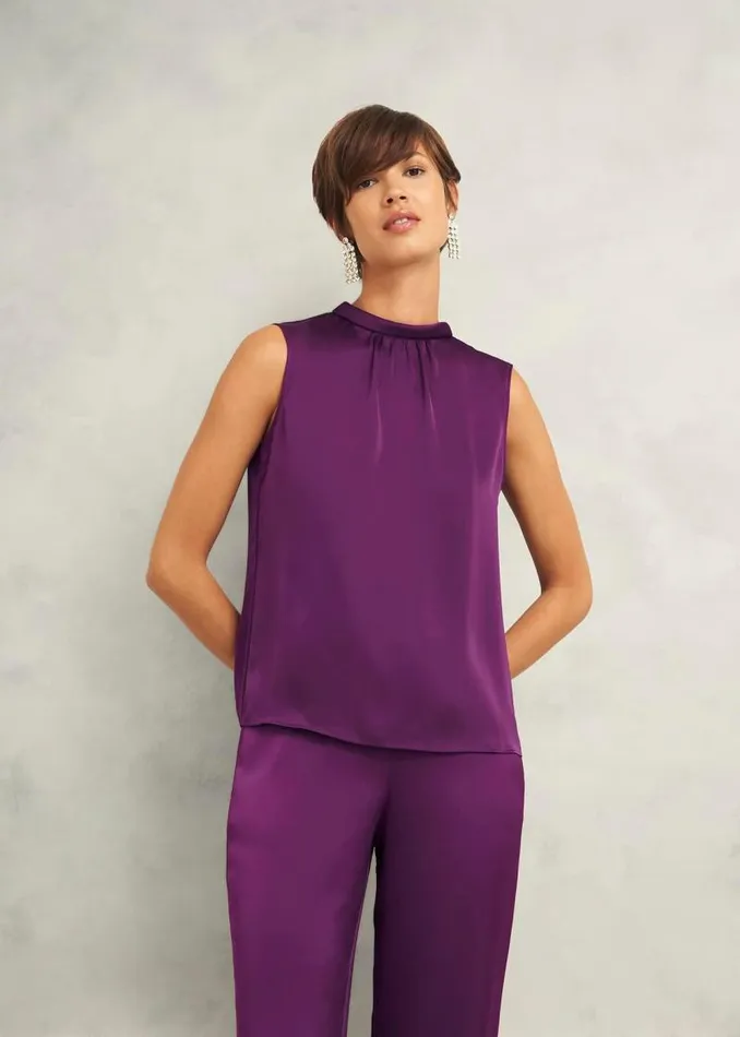 Women HOBBS Tops Eren Satin Blouse Vibrant Purple