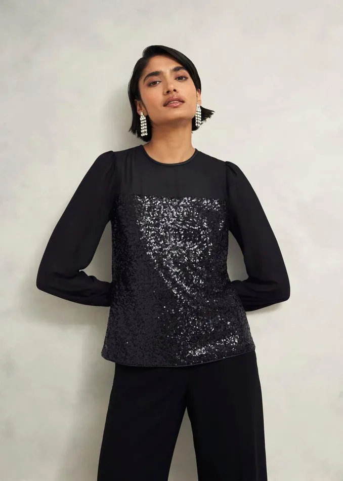 Women HOBBS Tops Zariah Sequin Top Black
