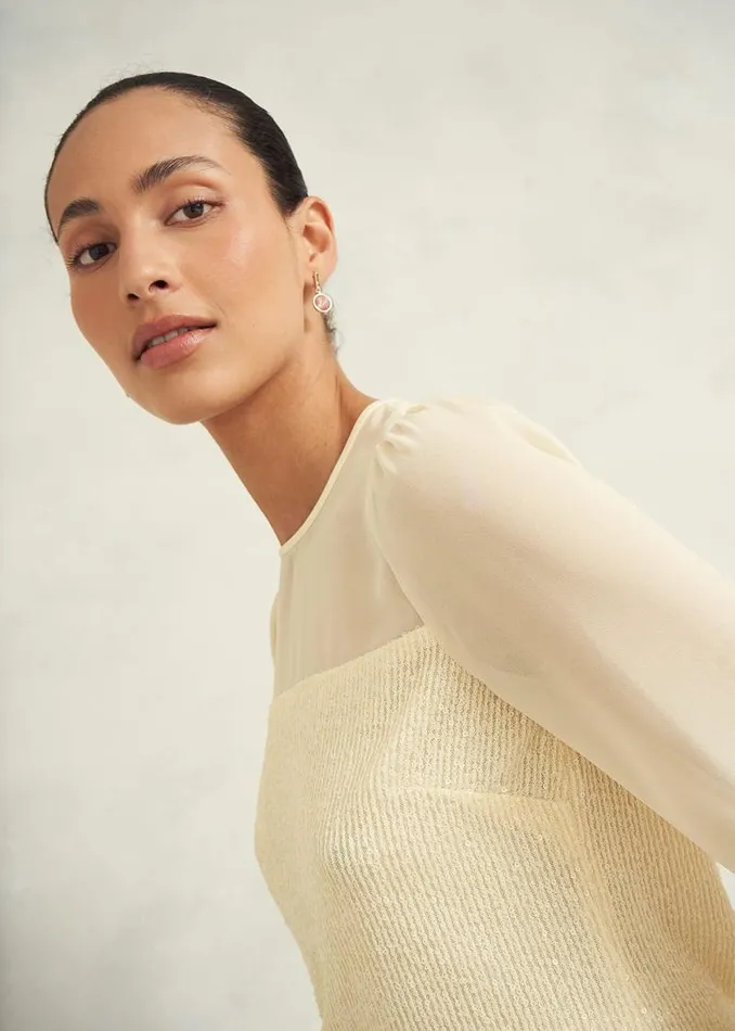Women HOBBS Tops Zariah Sequin Top Buttercream