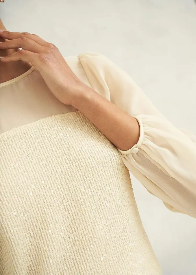 Women HOBBS Tops Zariah Sequin Top Buttercream