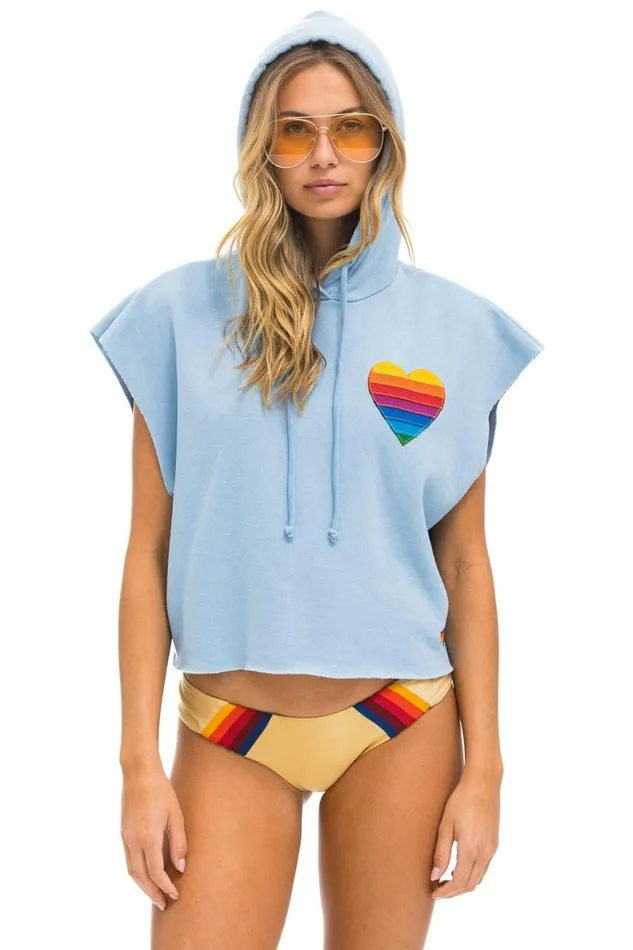 Women Hoodies Aviator Nation Rainbow Heart Stitch Sleeveless Relaxed Cropped Pullover Hoodie 8211 Ice Women Hoodies Aviator Nation Rainbow Heart Stitch Sleeveless Relaxed Cropped Pullover Hoodie 8211 Ice