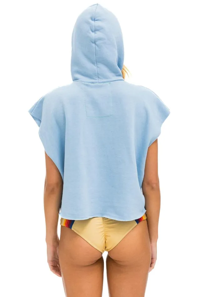 Women Hoodies Aviator Nation Rainbow Heart Stitch Sleeveless Relaxed Cropped Pullover Hoodie 8211 Ice