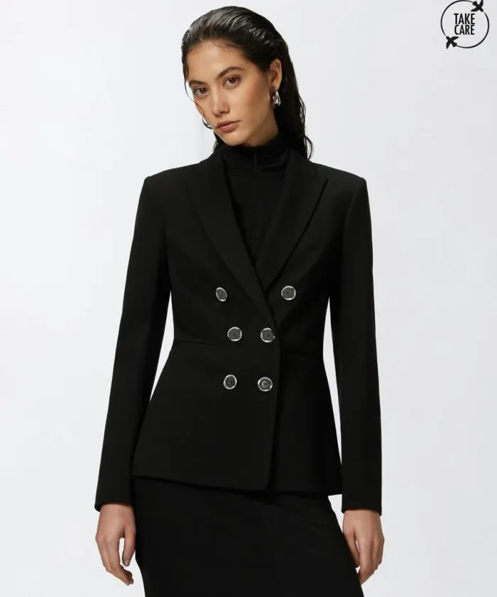 Women Jackets Pinko Full Milanoknit Technical Fabric Blazer Limo Black