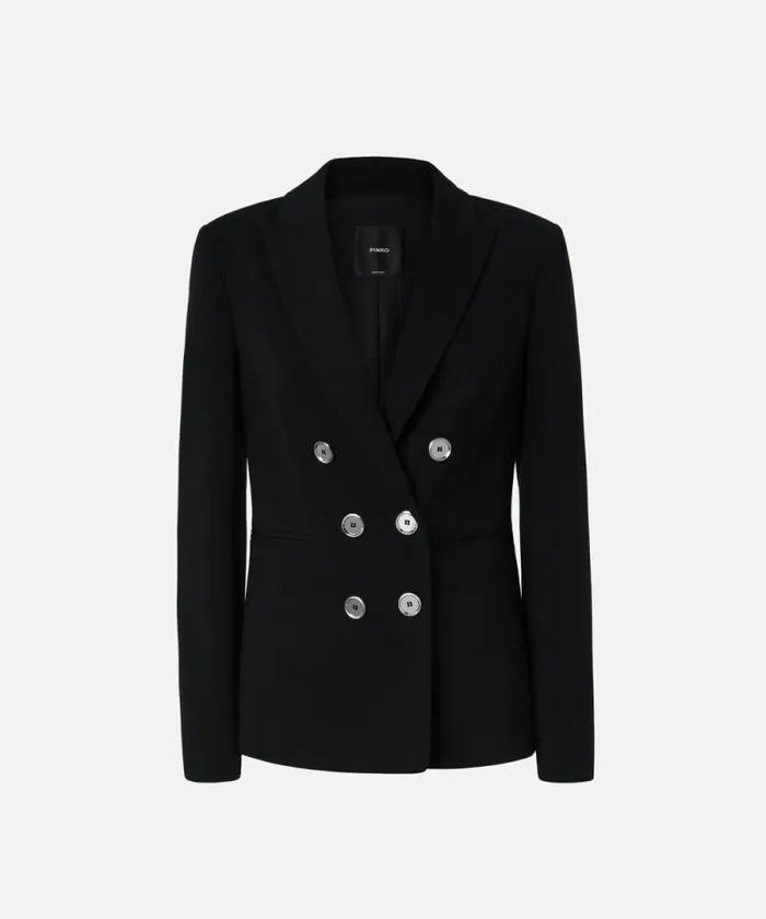 Women Jackets Pinko Full Milanoknit Technical Fabric Blazer Limo Black Women Jackets Pinko Full Milanoknit Technical Fabric Blazer Limo Black