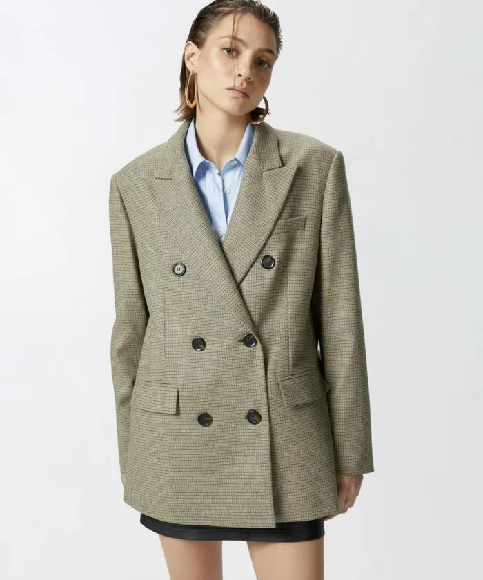 Women Jackets Pinko Oversized Doublebreasted Check Blazer Camellight Green