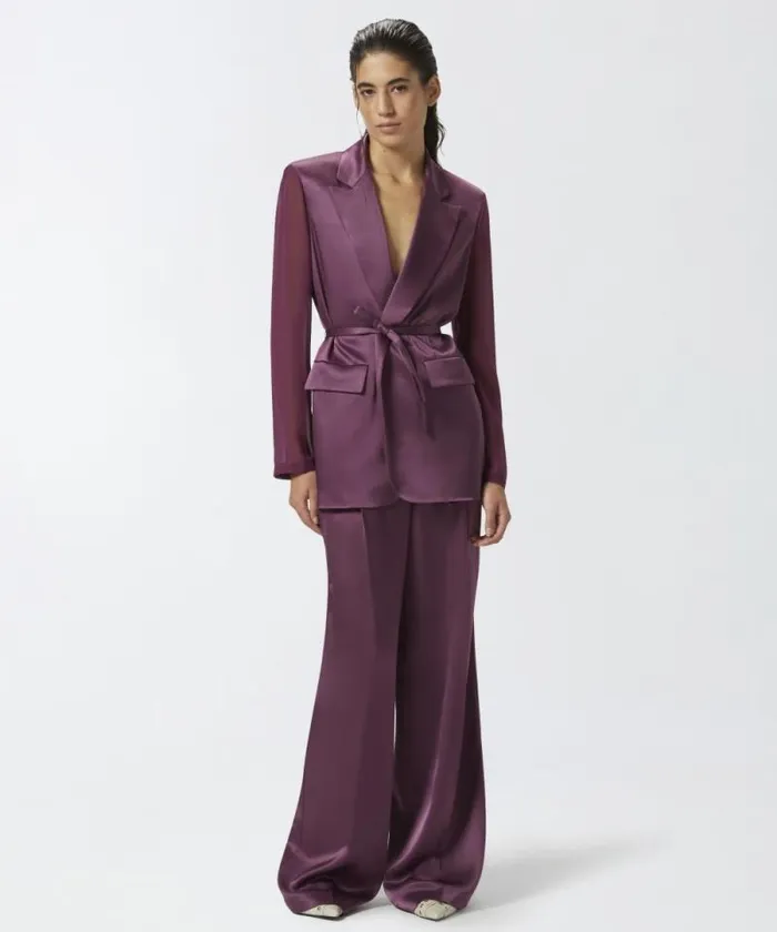 Women Jackets Pinko Shiny Blazer With Transparent Sleeves Grape Wine Women Jackets Pinko Shiny Blazer With Transparent Sleeves Grape Wine
