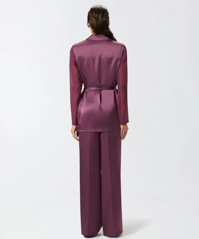Women Jackets Pinko Shiny Blazer With Transparent Sleeves Grape Wine Women Jackets Pinko Shiny Blazer With Transparent Sleeves Grape Wine