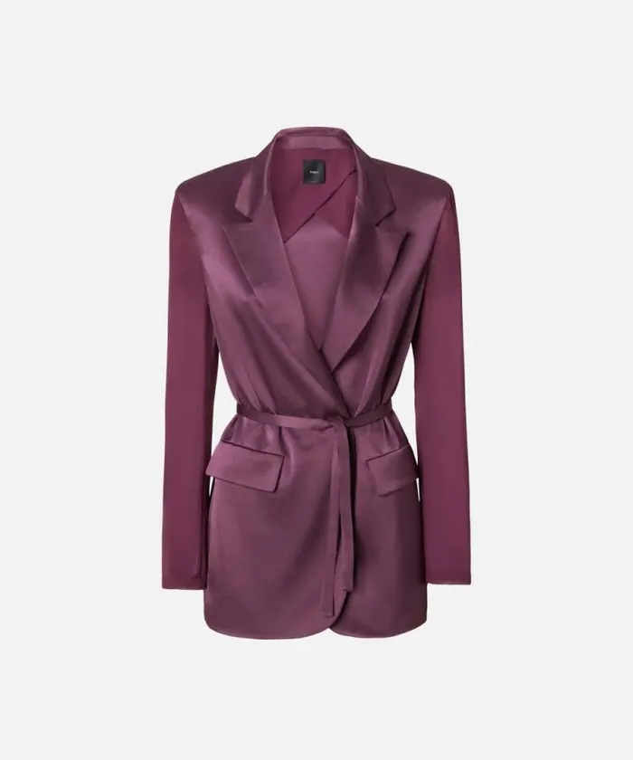 Women Jackets Pinko Shiny Blazer With Transparent Sleeves Grape Wine Women Jackets Pinko Shiny Blazer With Transparent Sleeves Grape Wine