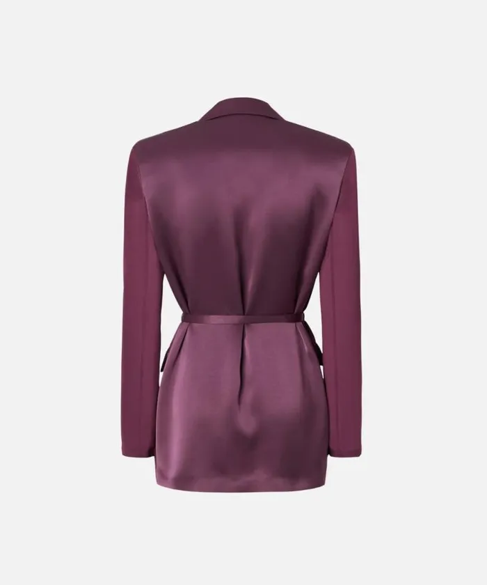 Women Jackets Pinko Shiny Blazer With Transparent Sleeves Grape Wine Women Jackets Pinko Shiny Blazer With Transparent Sleeves Grape Wine
