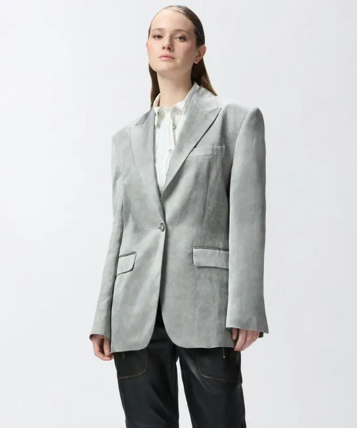 Women Jackets Pinko Singlebreasted Slub Satin Blazer Wild Dove Grey