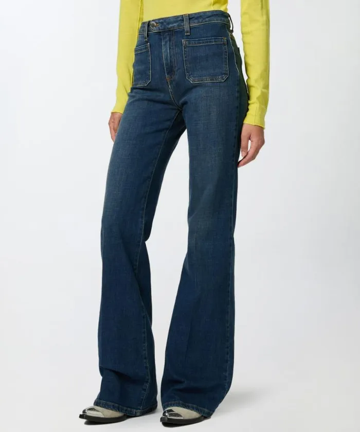 Women Jeans Pinko Dark Blue Flared Jeans With Pockets Medium Dark Vintage Wash Women Jeans Pinko Dark Blue Flared Jeans With Pockets Medium Dark Vintage Wash