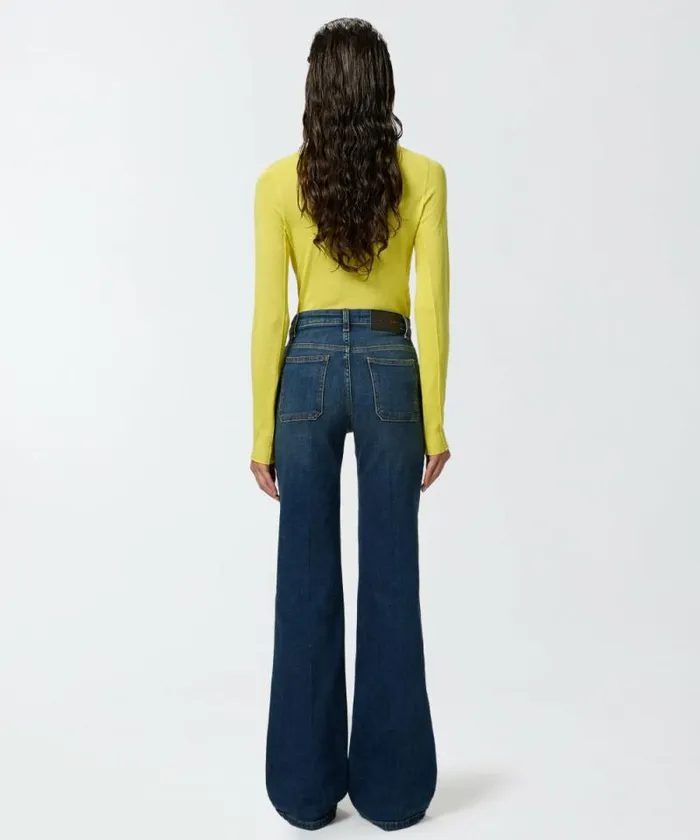 Women Jeans Pinko Dark Blue Flared Jeans With Pockets Medium Dark Vintage Wash Women Jeans Pinko Dark Blue Flared Jeans With Pockets Medium Dark Vintage Wash