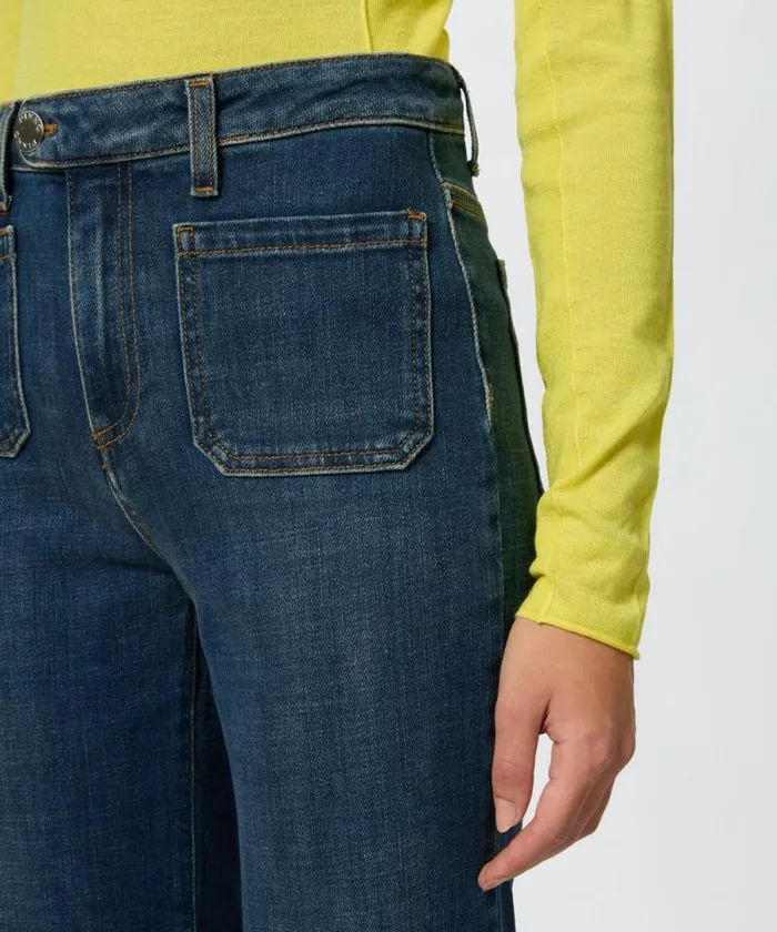 Women Jeans Pinko Dark Blue Flared Jeans With Pockets Medium Dark Vintage Wash Women Jeans Pinko Dark Blue Flared Jeans With Pockets Medium Dark Vintage Wash