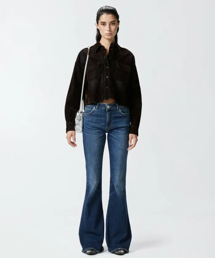 Women Jeans Pinko Dark Blue Wide Flared Jeans Medium Dark Vintage Wash