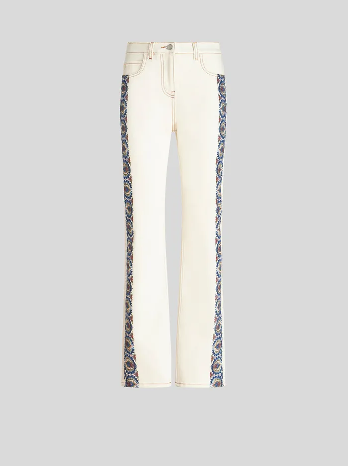 Women Jeans With Floral Side Bands Etro Trousers