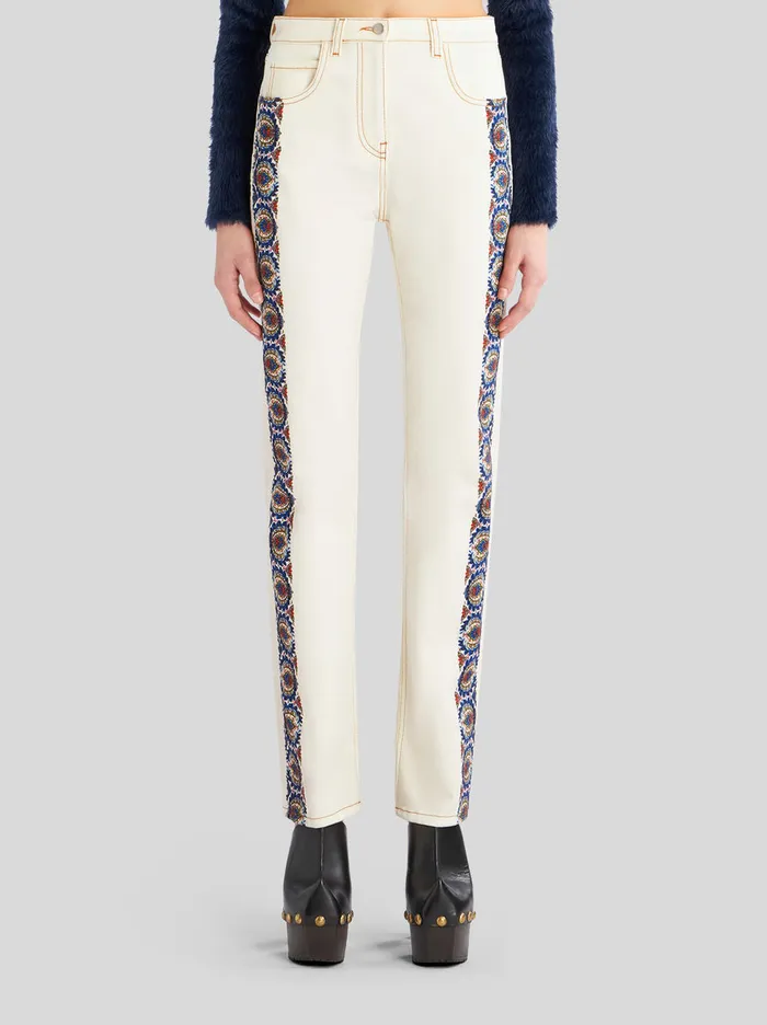 Women Jeans With Floral Side Bands Etro Trousers